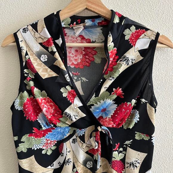 Vintage black floral print sleeveless top size L - Picture 7 of 8